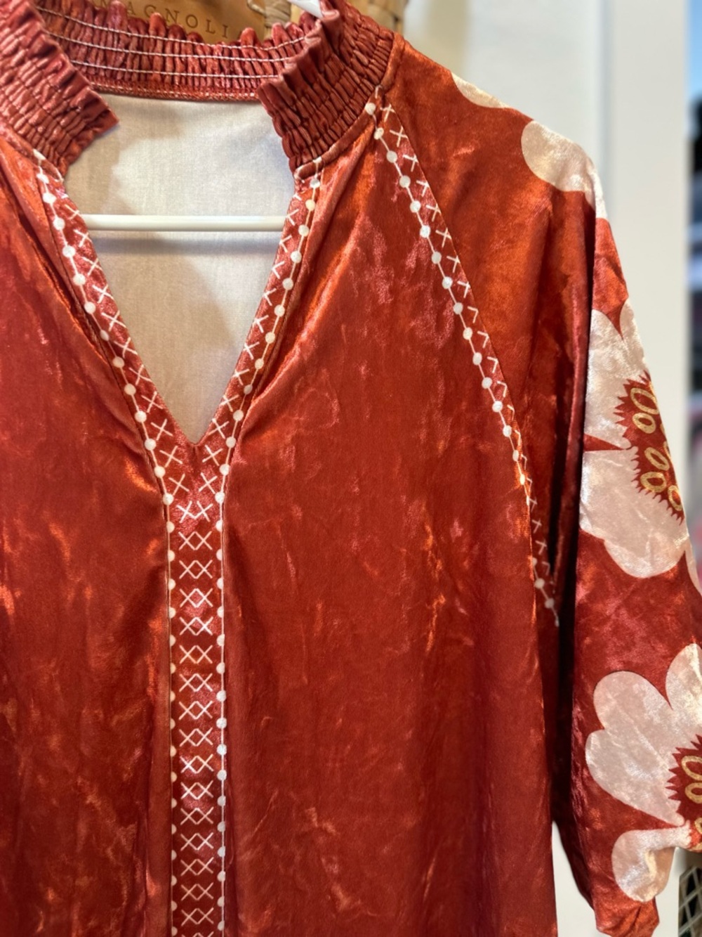 Rust Red Floral-Accent Women’s Top - Picture 3 of 5